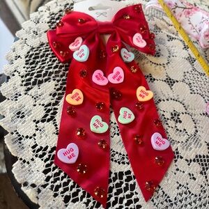 Valentine’s Day Red Bow with Heart Pattern Accents